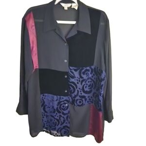 Next Vintage Ladies Wear Mixed Media Velvet Burnout Blouse Size M